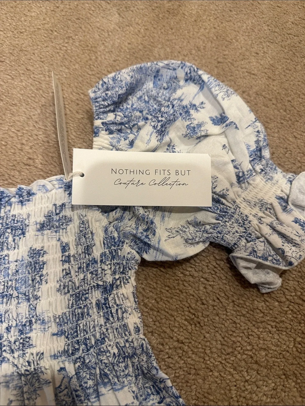 Smocked Blue Toile Puff-Sleeve Girls Dress by LoveShackFancy